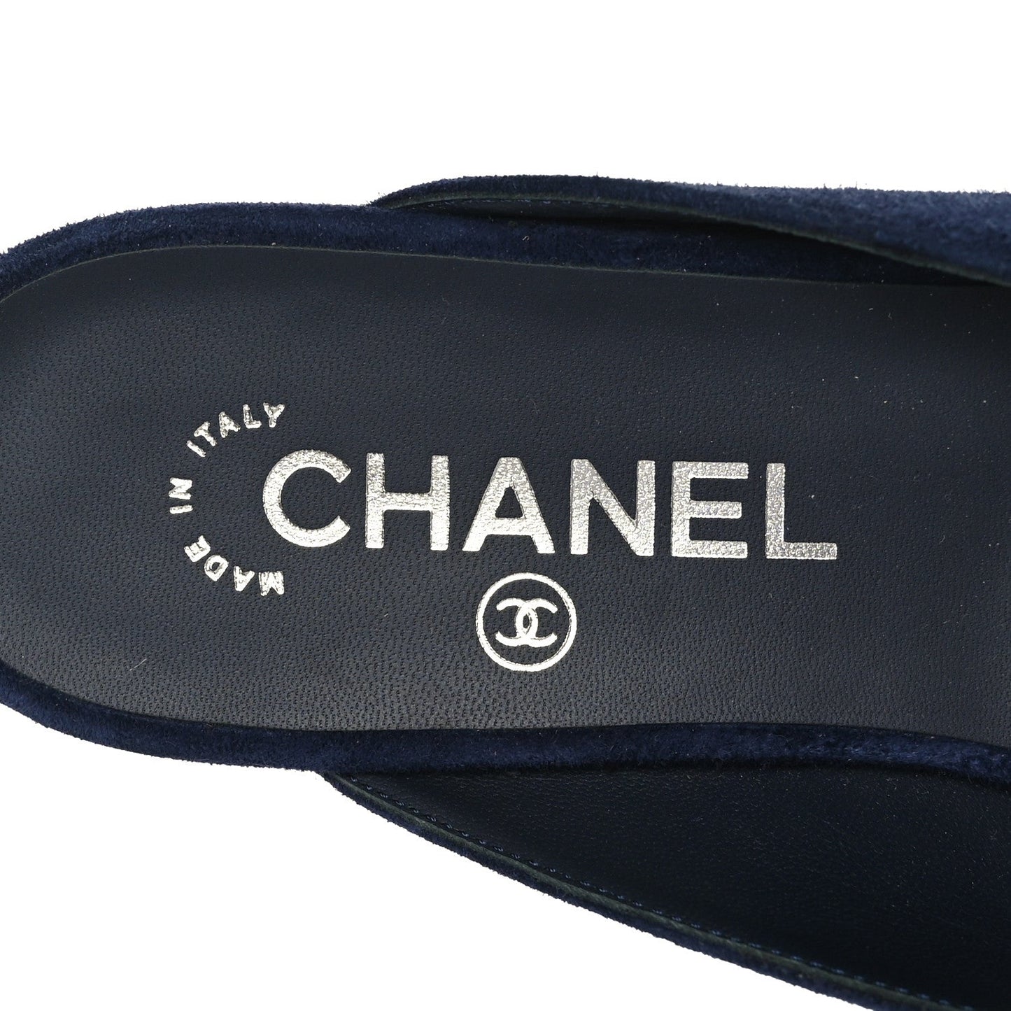 CHANEL SUEDE CALFSKIN GROSGRAIN CRYSTAL CC STAR MULES