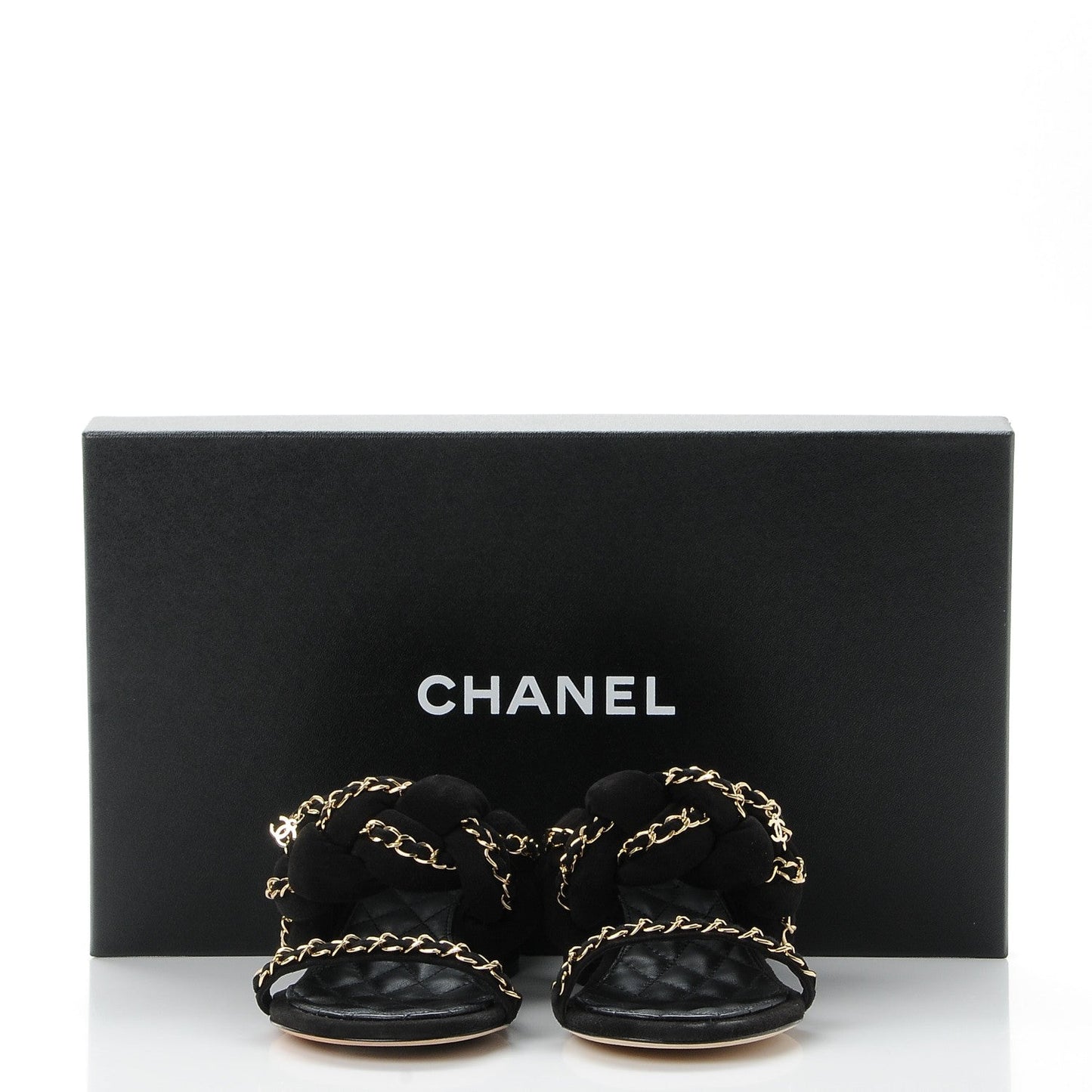 CHANEL SUEDE BRAIDED CHAIN CC CHARM MULES