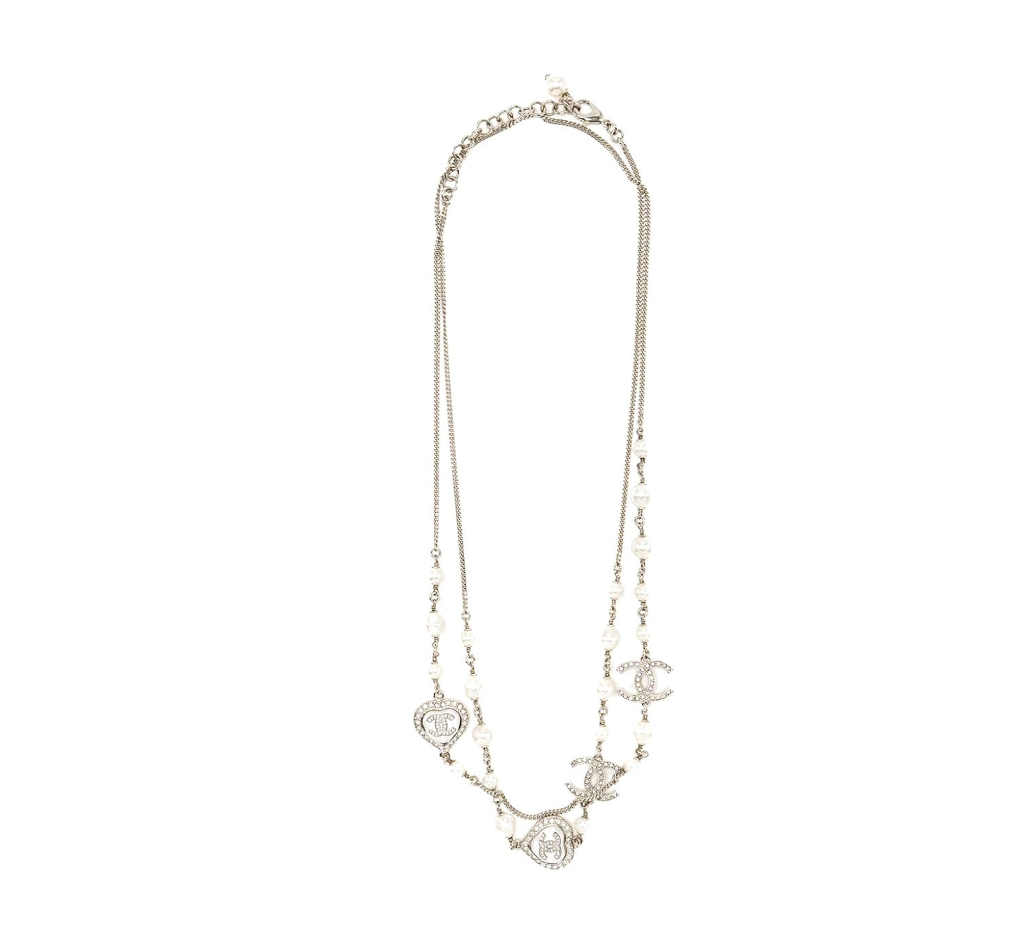 CHANEL TIMELESS CRYSTAL HEART PEARL LONG NECKLACE