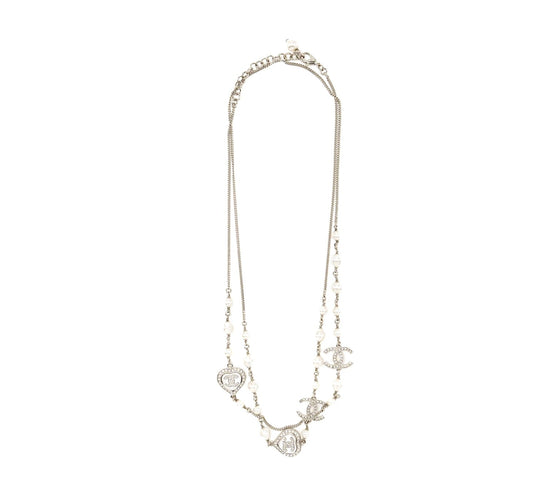 CHANEL TIMELESS CRYSTAL HEART PEARL LONG NECKLACE