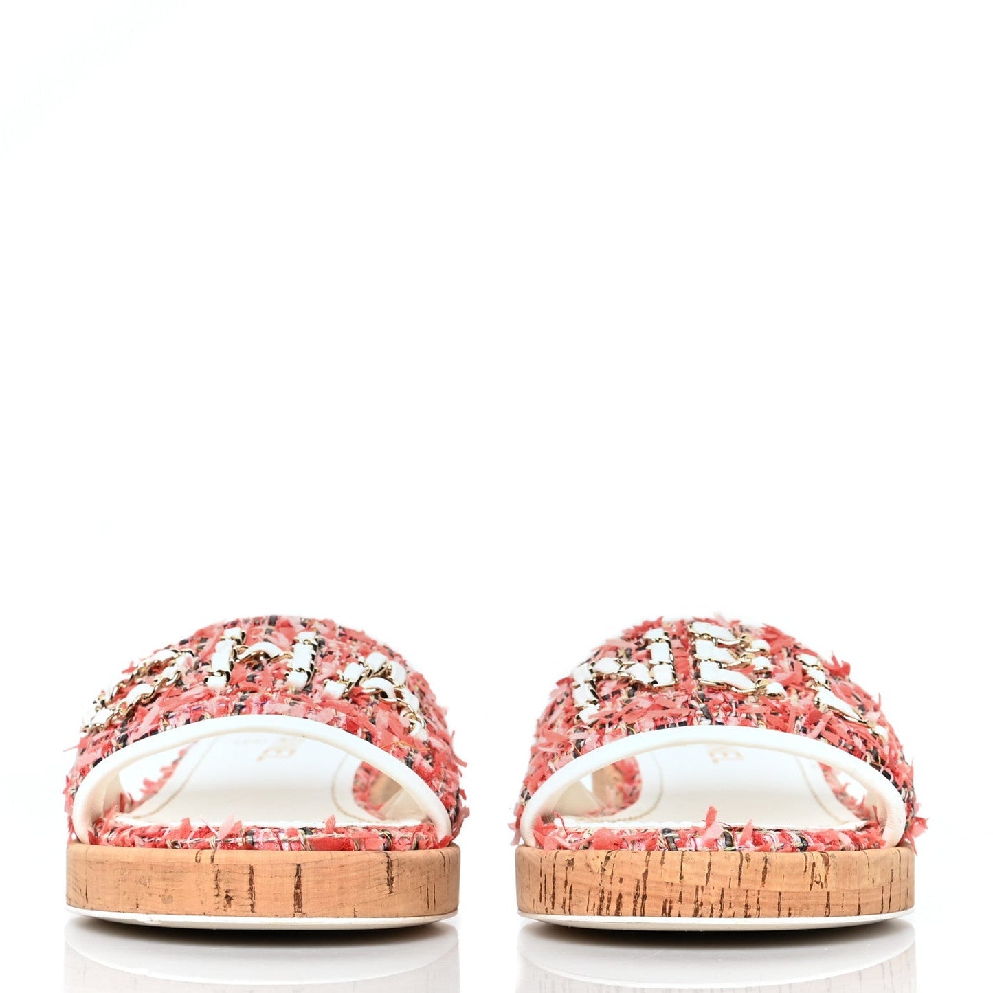 CHANEL TWEED CORK "CHA NEL" MULE SANDALS