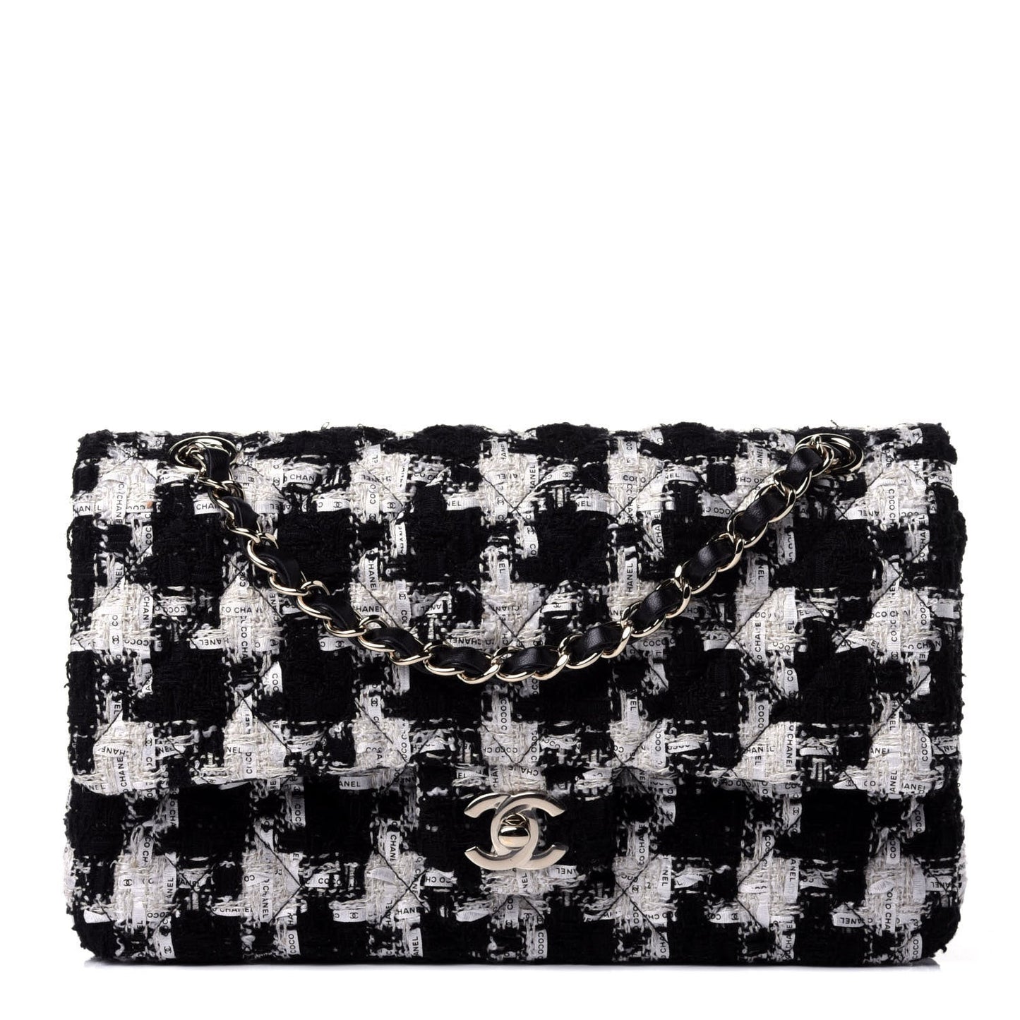 CHANEL QUILTED TWEED MEDIUM DOUBLE FLAP BAG