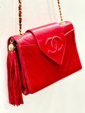 CHL -  VINTAGE RED CHEVRON QUILTED LAMBSKIN CHAIN BAG