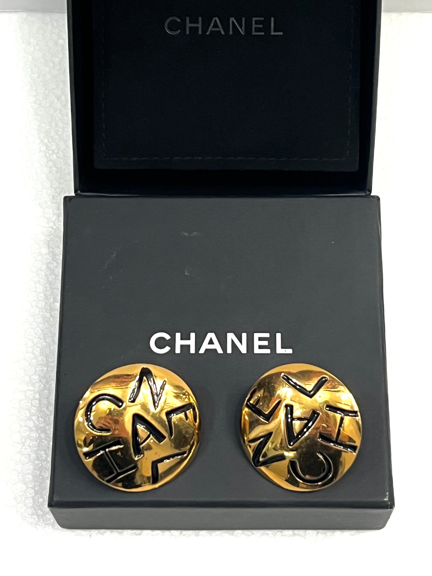 CHANEL    LOGO ENGRAVED CLIP-ON EARRINGS