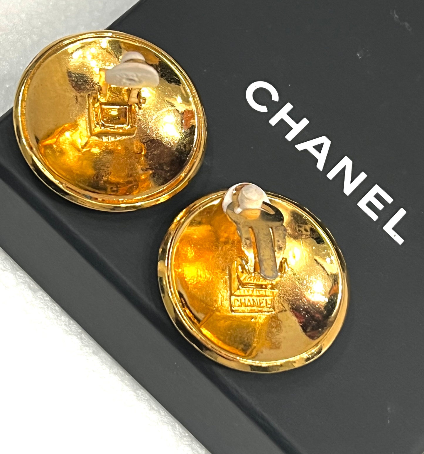 CHANEL    LOGO ENGRAVED CLIP-ON EARRINGS