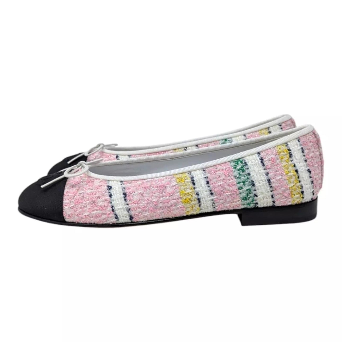 CHANEL TWEED METALLIC GROSGRAIN CAP TOE BALLET FLATS