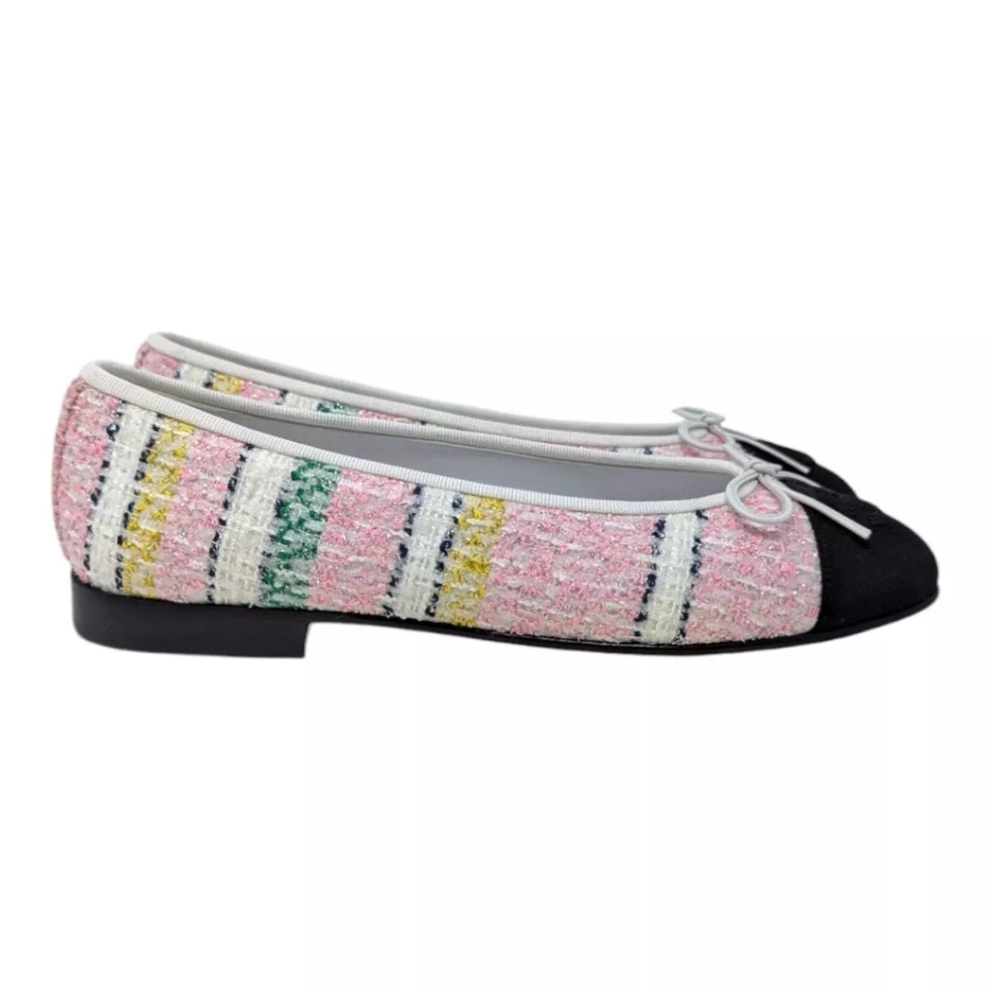 CHANEL TWEED METALLIC GROSGRAIN CAP TOE BALLET FLATS
