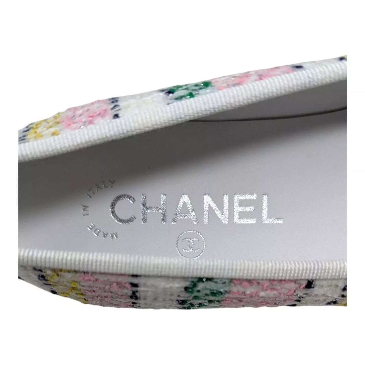 CHANEL TWEED METALLIC GROSGRAIN CAP TOE BALLET FLATS