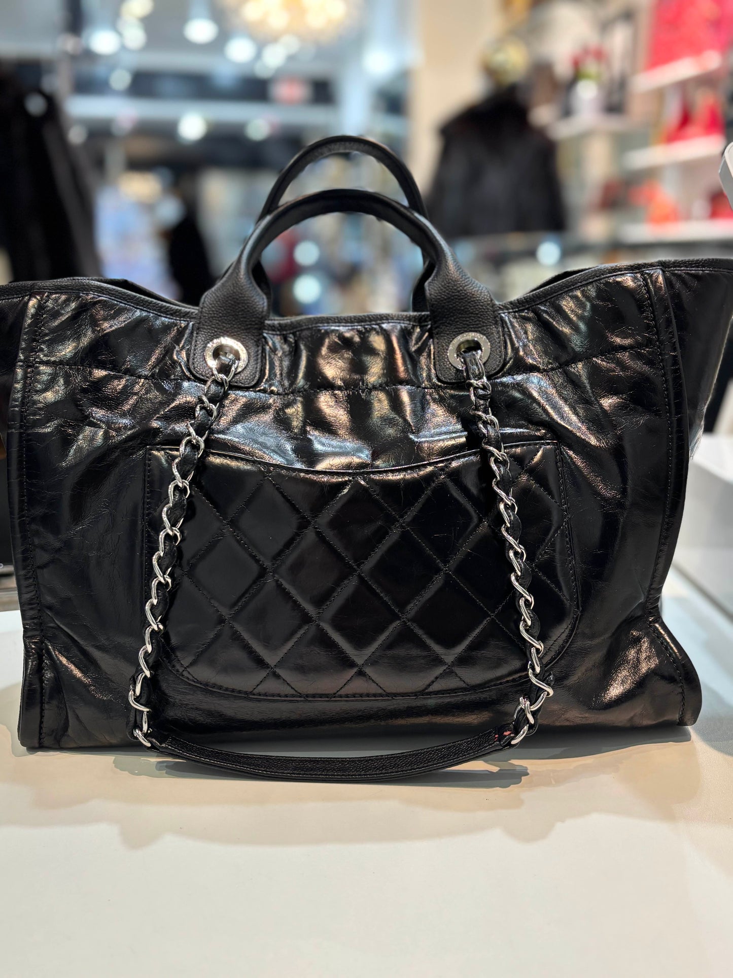 CHANEL 31 RUE CAMBON GLAZED CALFSKIN LEATHER DEAUVILLE TOTE