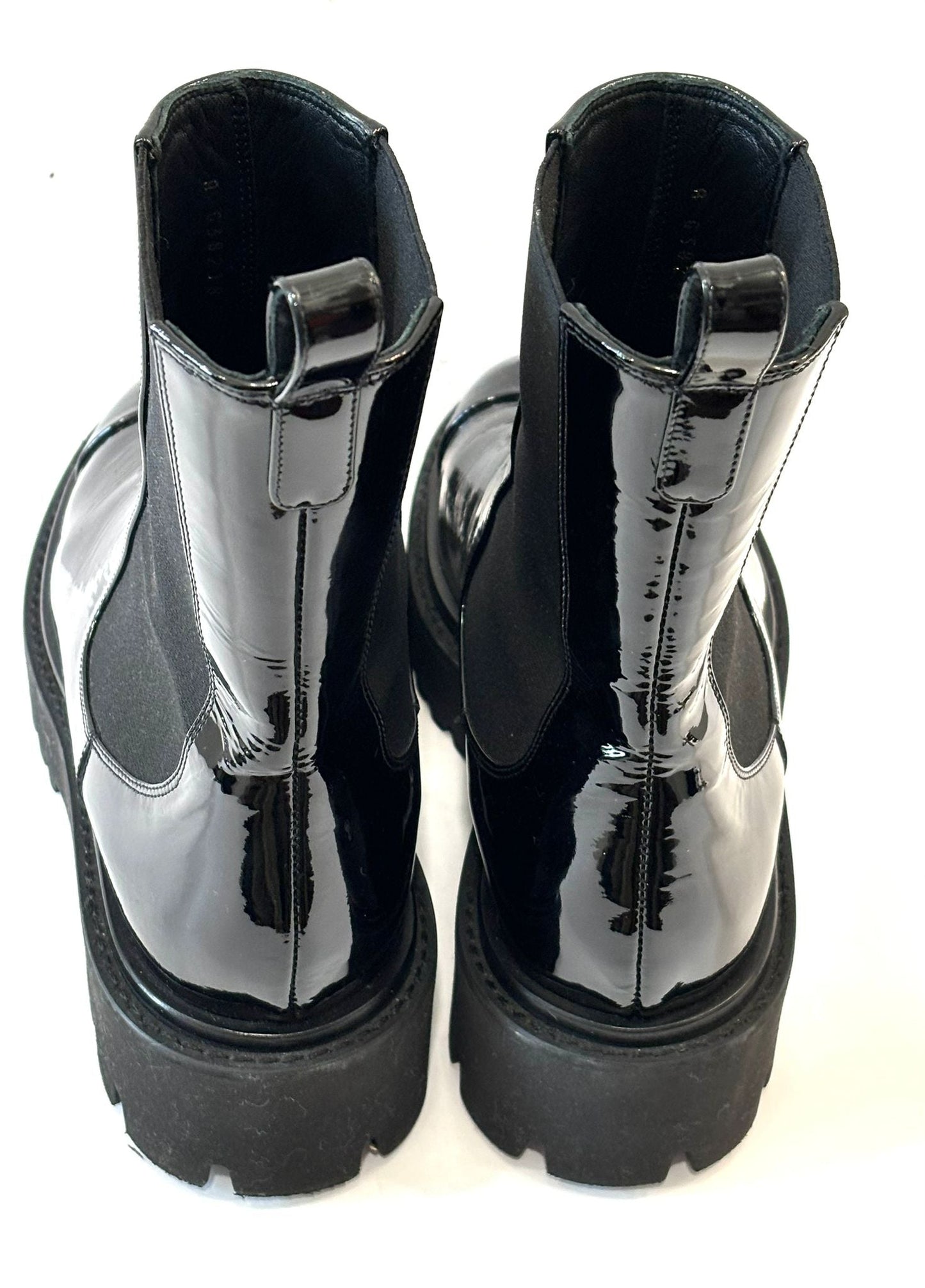 CHANEL PATENT CAP TOE CC ANKLE BOOTS