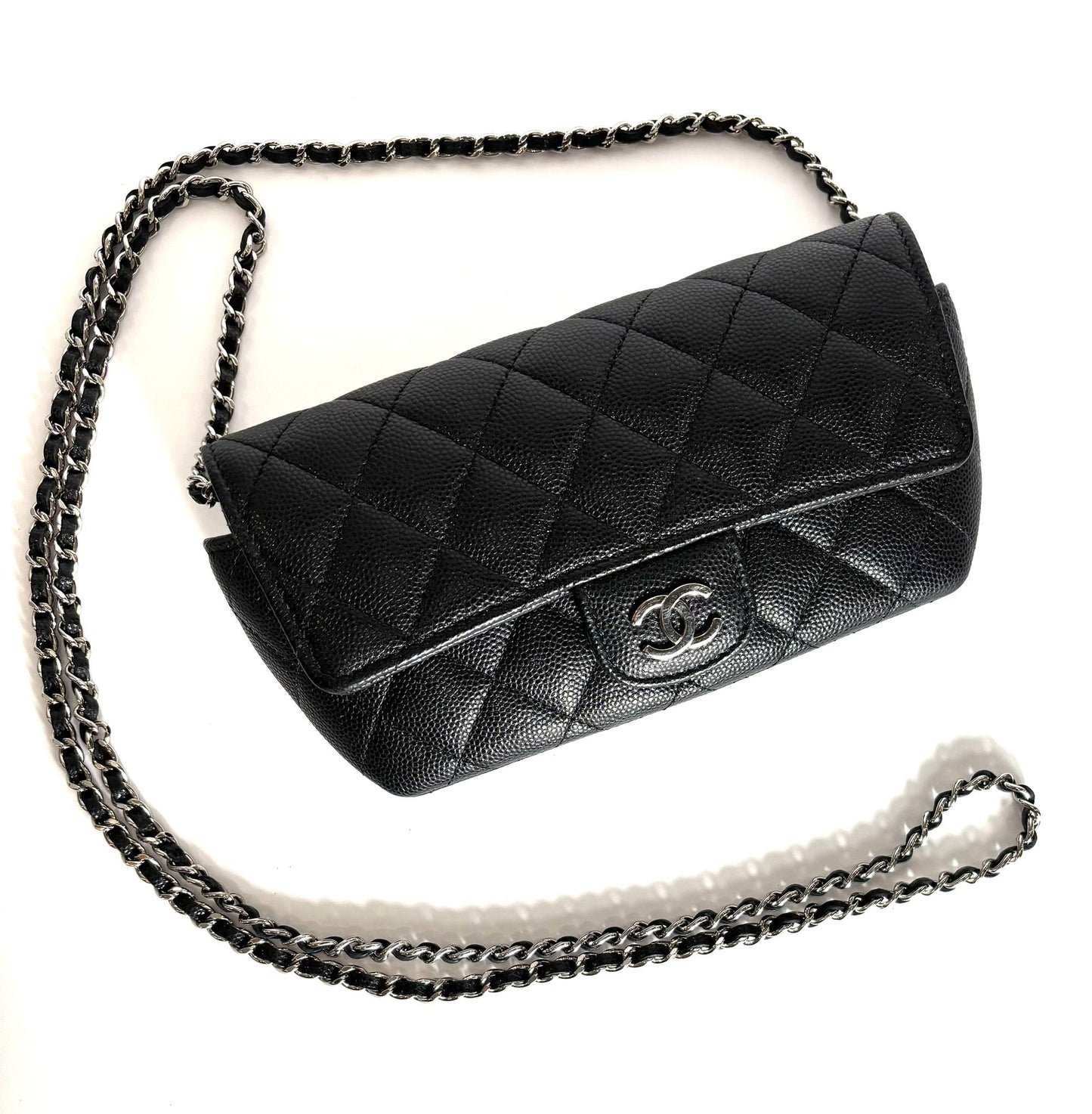 CHANEL QUILTED CAVIAR LEATHER GLASSES CHAIN CASE