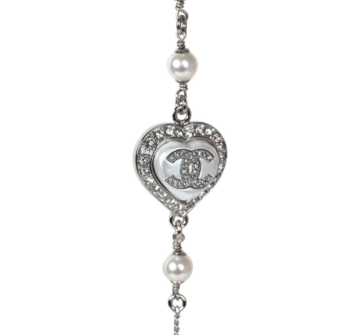 CHANEL TIMELESS CRYSTAL HEART PEARL LONG NECKLACE