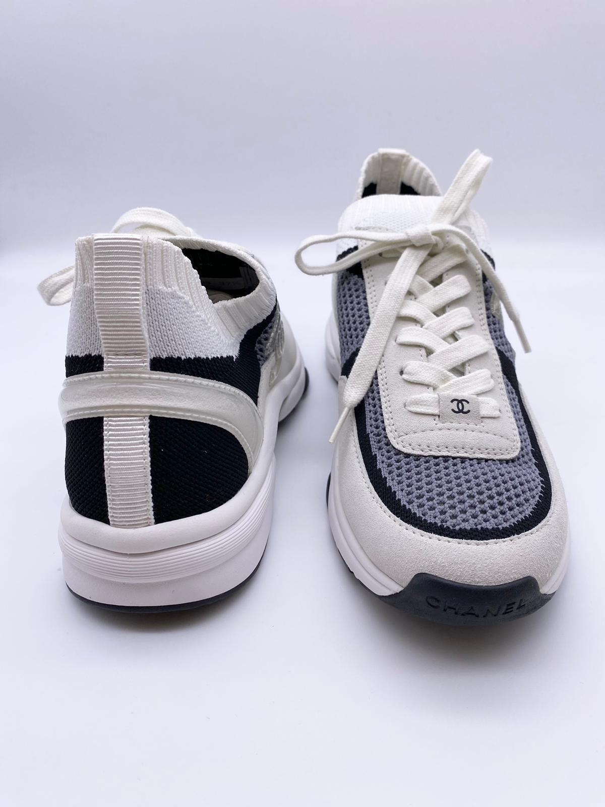 Chanel Fabric & Suede CC Sneakers (Black/White)