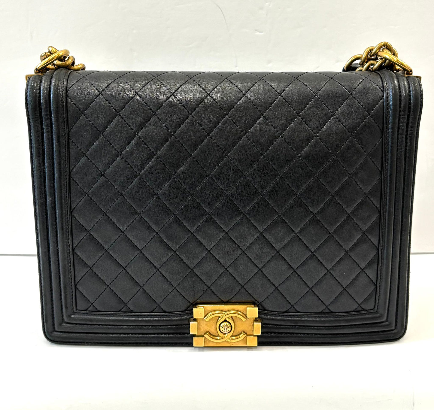 CHANEL LAMBSKIN QUILTED LARGE BOY FLAP BAG