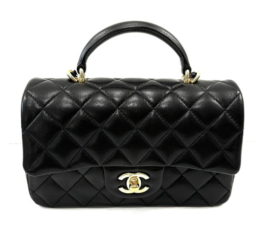 CHANEL LAMBSKIN QUILTED MINI TOP HANDLE FLAP BAG