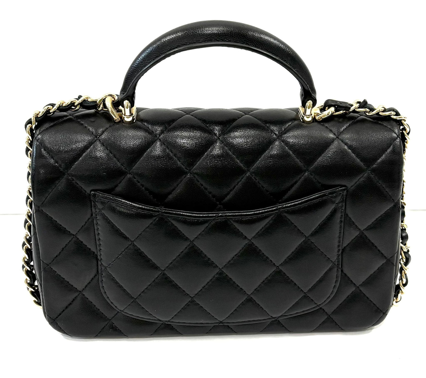 CHANEL LAMBSKIN QUILTED MINI TOP HANDLE FLAP BAG