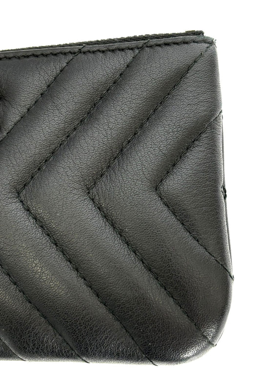 CHANEL LEATHER CHEVRON MINI TASSEL ZIP POUCH