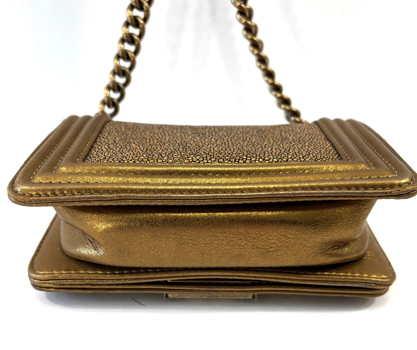 CHANEL METALLIC GOLD GALUCHAT STINGRAY MINI BOY BAG
