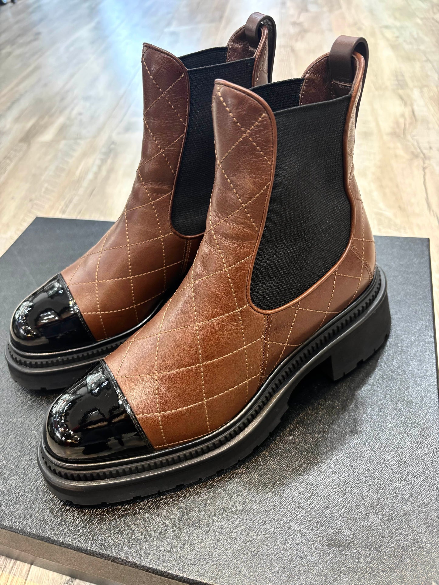 CHANEL QUILTED CALFSKIN LEATHER CHELSEA BOOTS