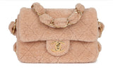 CHANEL SMALL CC LIGHT PINK SHEARLING BRUSHED GOLD HARDWARE FLAP BAG