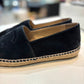 CHANEL VELVET DARK NAVY CC CAP TOE ESPADRILLES