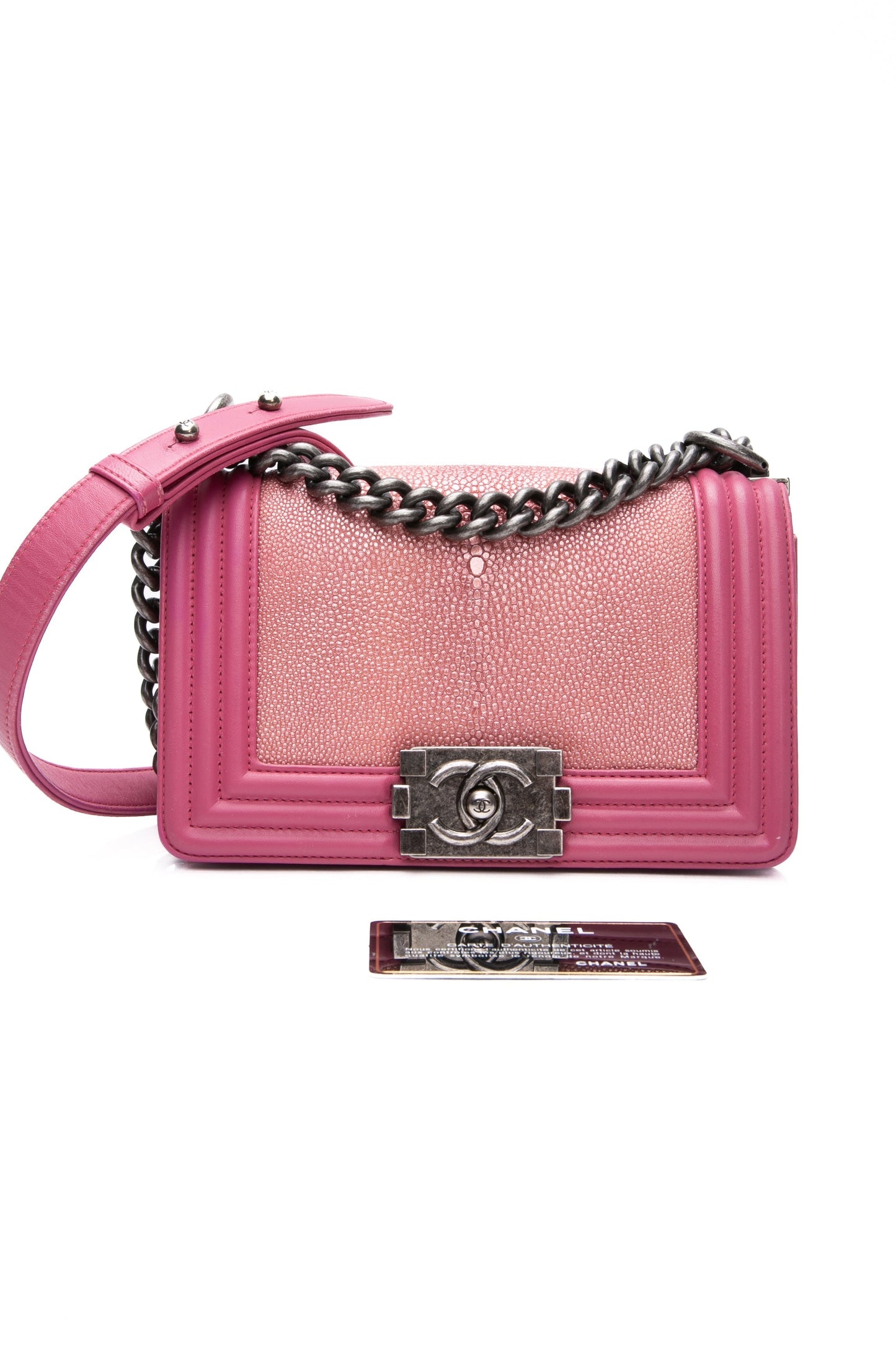 CHANEL Pink Galuchat Stingray Small Boy Flap Bag