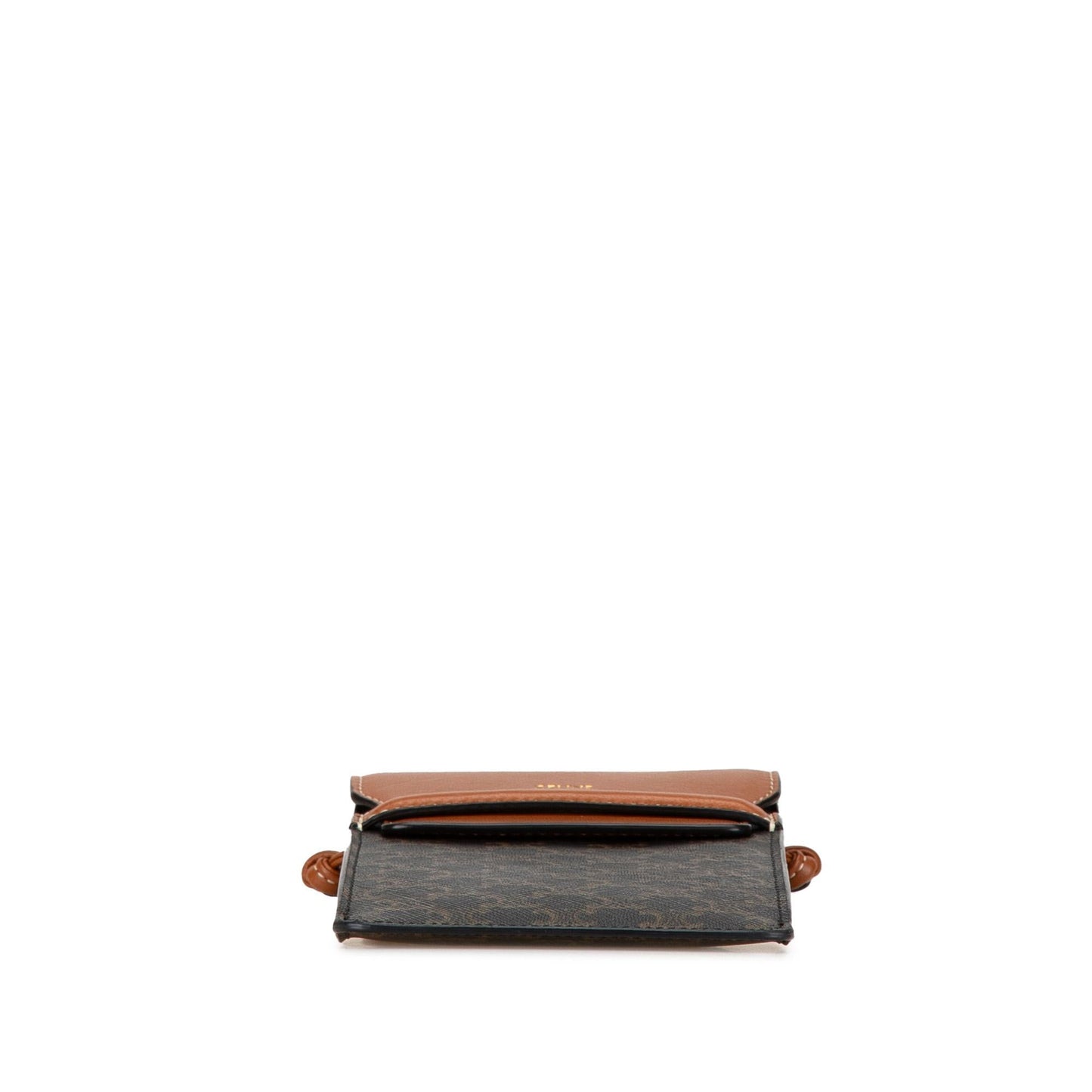 Celine Triomphe Coated Canvas and Lambskin Phone Pouch with Flap