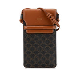 Celine Triomphe Coated Canvas and Lambskin Phone Pouch with Flap