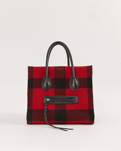 Celine Black/Red Checkered Felt Medium Luggage Phantom Tote Bag