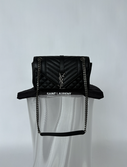 Yves Saint Laurent Medium Envelope Bag in Black Quilted Leather