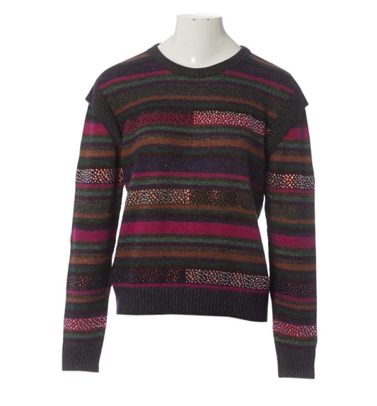 CHANEL 12A STRIPED BEADED STRASS OVERSIZED  WOOL RUNWAY AWEATER