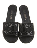 CHANEL 21S MESH PATENT LEATHER CC LOGO SLIDE SANDALS