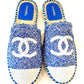CHANEL TWEED SEQUIN CC LOGO BACKLESS ESPADRILLES