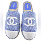 CHANEL TWEED SEQUIN CC LOGO BACKLESS ESPADRILLES