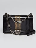 CHANEL PYTHON AND PATENT LEATHER MEDIUM BOY BAG