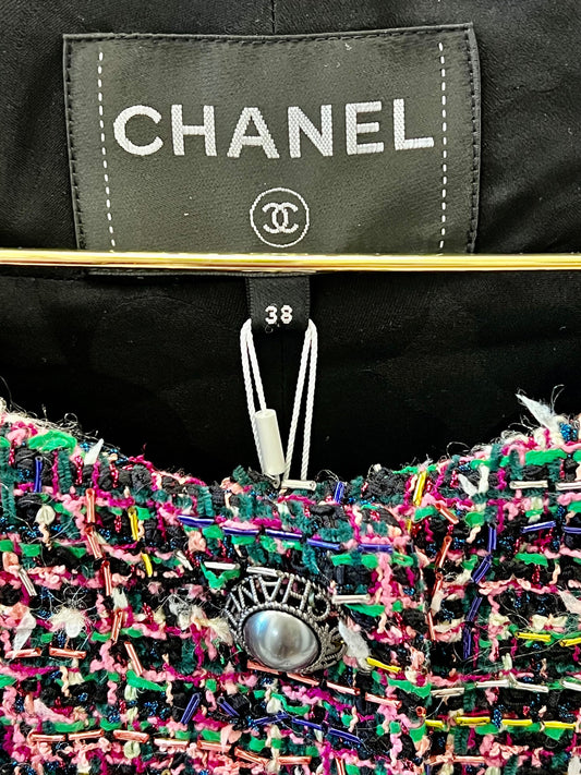 CHANEL BLACK MULTICOLOR TWEED TIMELESS JACKET
