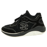 CHANEL TWEED & SUEDE CC LACE UP SNEAKERS