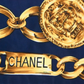 CHANEL SILK SCARF BLUE GOLD CHAIN LINKS