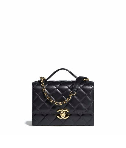 CHANEL CC LAMBSKIN QUILTED  GOLDEN PLATE MINI FLAP BAG