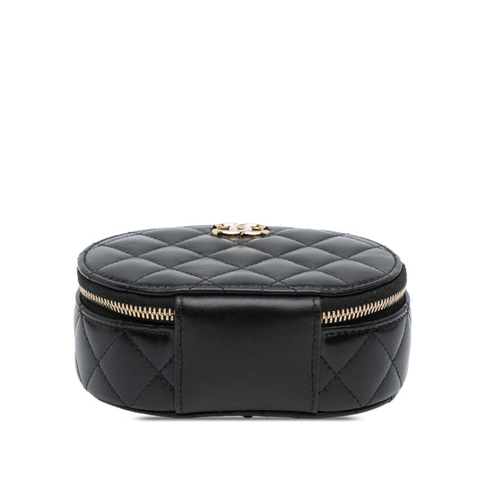 Chanel CC Lambskin Ruched Oval Top Handle Bag