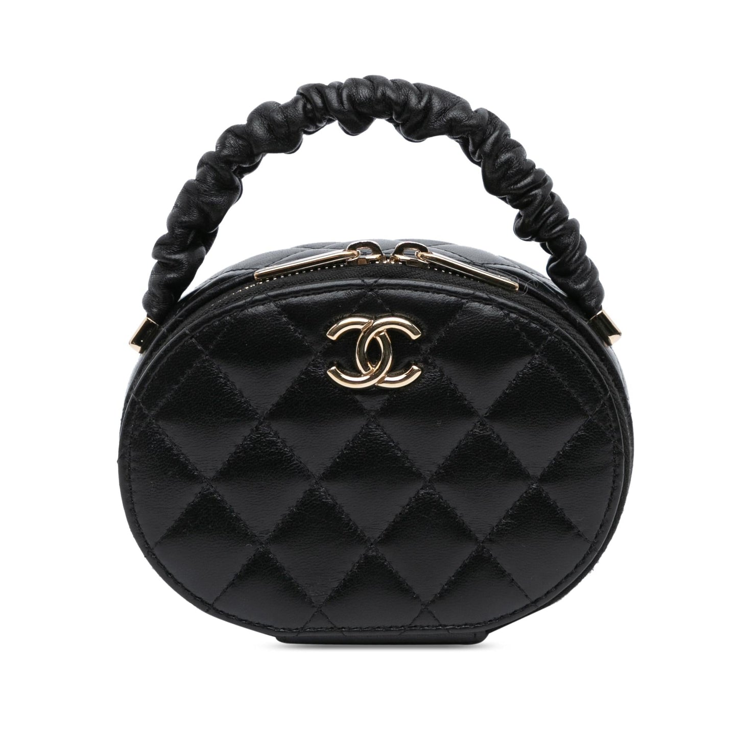 Chanel CC Lambskin Ruched Oval Top Handle Bag