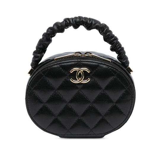 Chanel CC Lambskin Ruched Oval Top Handle Bag