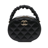 Chanel CC Lambskin Ruched Oval Top Handle Bag
