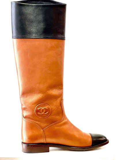 CHANEL CC LEATHER KNEE HIGH RIDING BOOTS