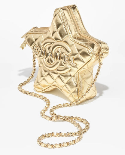 CHANEL CC METALLIC LAMBSKIN QUILTED WALK OF FAME STAR BAG