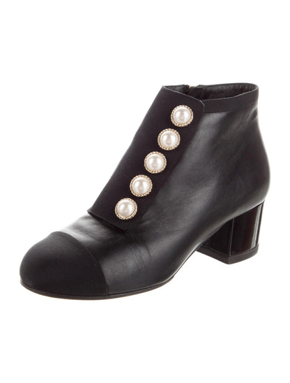 CHANEL CC INTERLOCK PEARL ANKLE BOOTS
