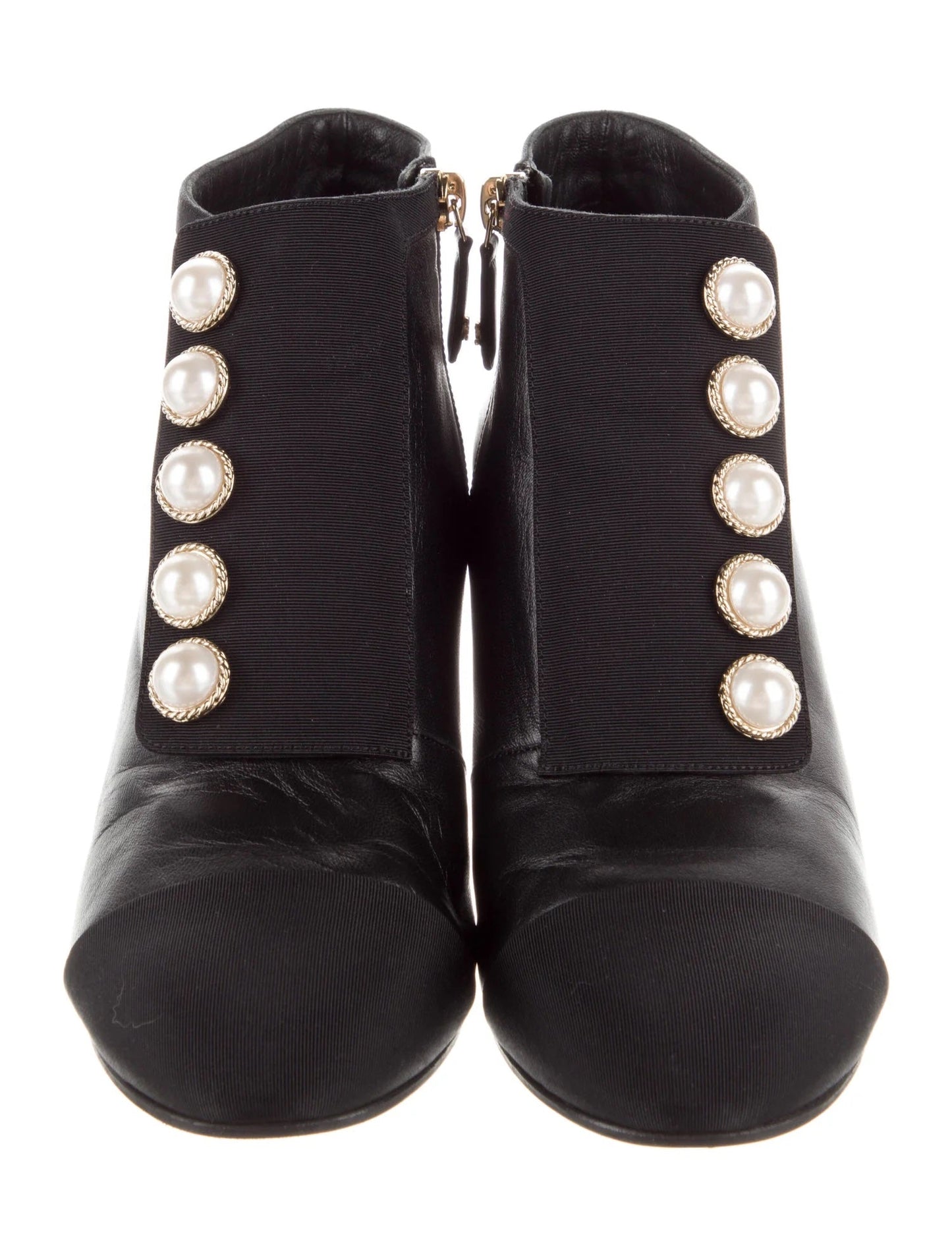 CHANEL CC INTERLOCK PEARL ANKLE BOOTS