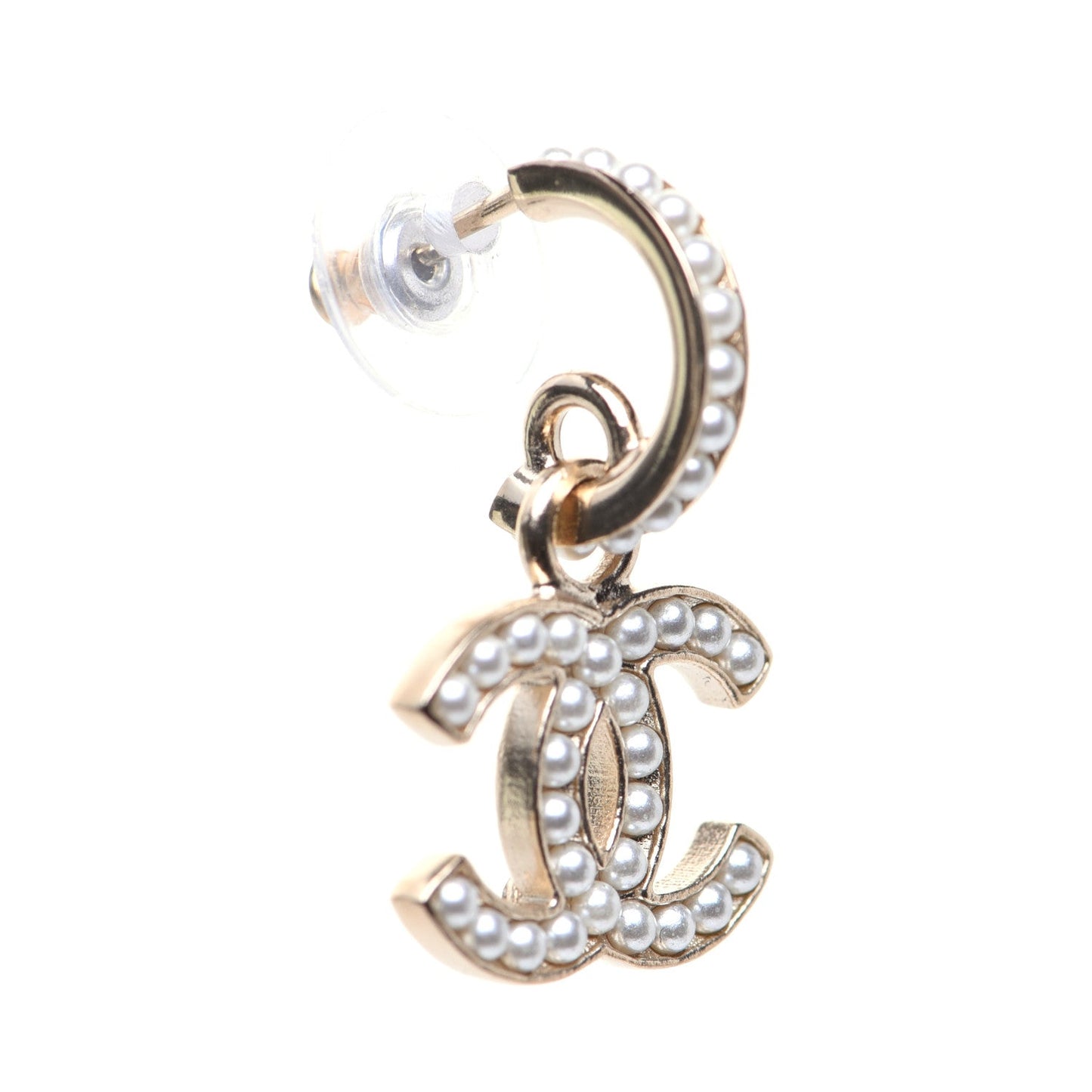 CHANEL CC PEARL HOOP EARRINGS