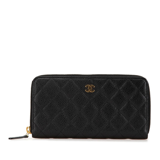 Chanel CC Quilted Caviar Zip Around Wallet