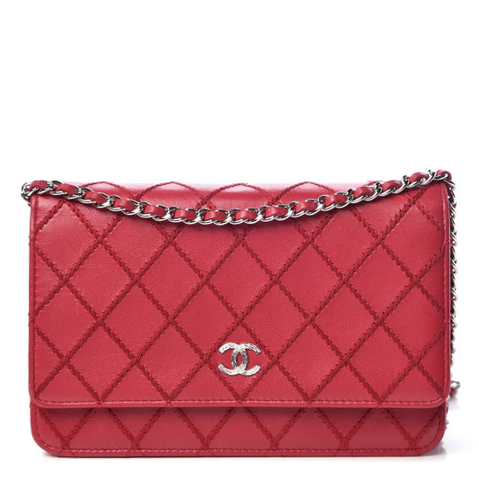 CHANEL CALFSKIN DIAMOND STITCH WALLET ON A CHAIN